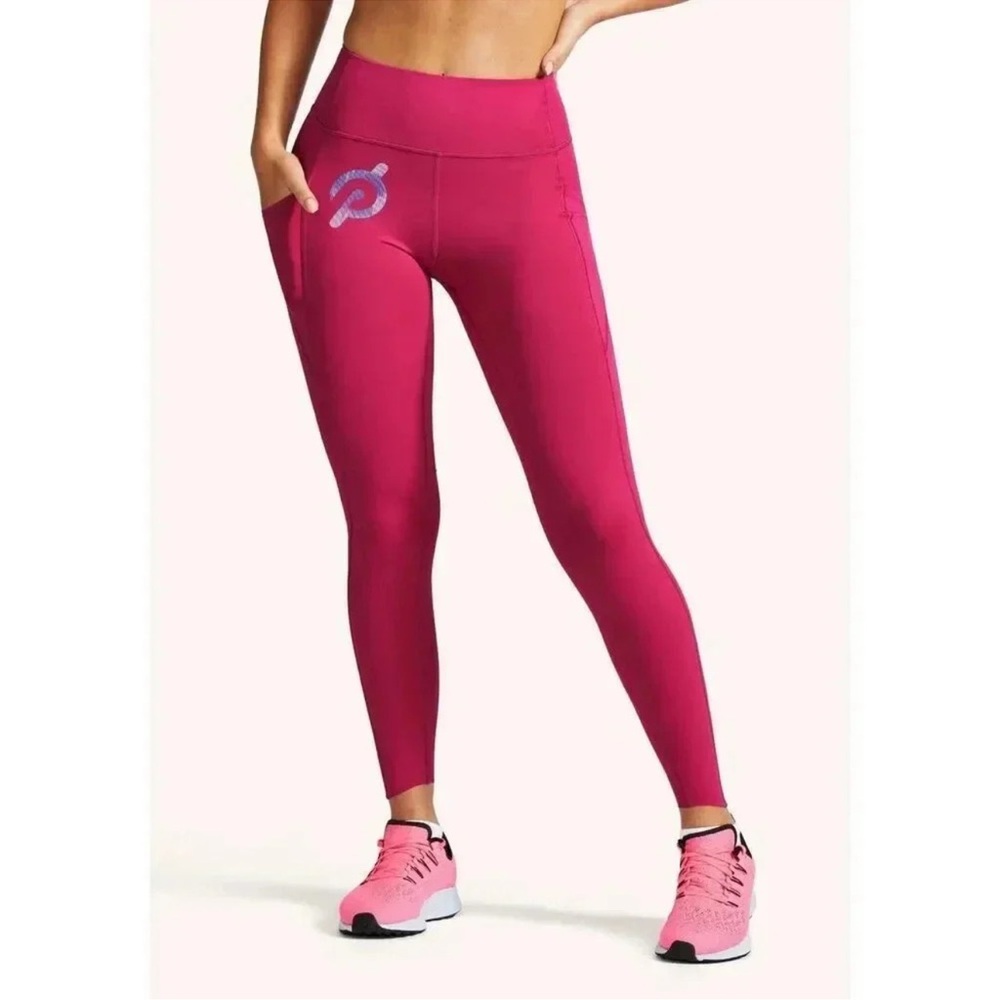 Peloton Move Mission Tulip Hem Leggings High Rise Drawstring Hot Pink